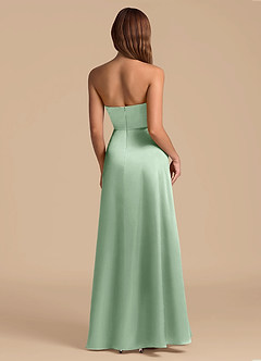 Azazie Wren 신부 들러리 드레스 A라인 스트랩리스 메탈릭 새틴 바닥 길이 드레스 image2