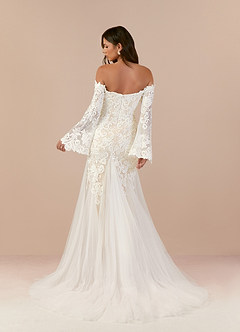 Azazie Arlette Wedding Dresses Diamond White Champagne Mermaid Sweetheart Sequins Tulle Dress image3