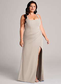 Azazie Mero 신부 들러리 드레스 쉬스 주름진 쉬폰 바닥 길이 드레스 image13