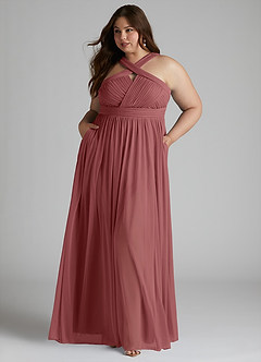 Azazie Hillian Bridesmaid Dresses Amethyst A-Line Halter Pleated Mesh Dress image8
