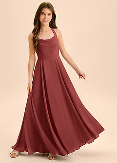 Azazie Kady Junior Terracotta A-Line Sweetheart Neckline Chiffon Dress image4