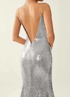 Astraea Silver Sparkly V-neck Open Back Mermaid Prom Dress image6