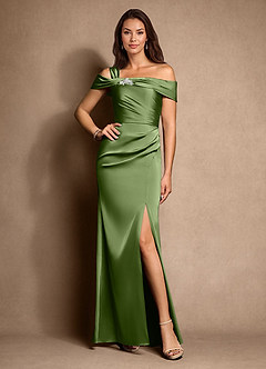 Azazie Altonia Mother of the Bride Dresses Juniper Mermaid Off the Shoulder Stretch Satin Dress image1