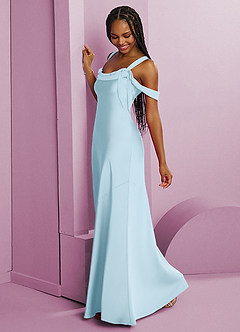 Barbie ♥ Azazie Vestidos de damas de honor Vestido de Azul Cielo de Satén Elástico de Corte Recto con Plisado image11