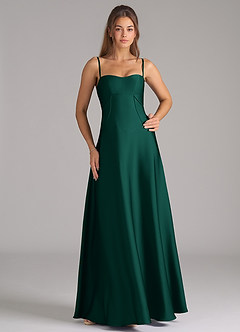 Azazie Valentine Bridesmaid Dresses Emerald A-Line Corset Stretch Satin Dress image3