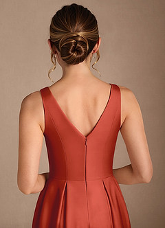 Azazie Fulton Mother of the Bride Dresses Rust A-Line Pleated Stretch Satin Dress image6