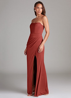 Azazie Leonis Jurken voor bruidsmeisjes Converteerbaar Jurk van Mesh met Kolom Strapless Terracotta image3
