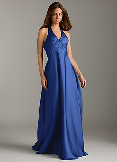 Azazie Tessie Bridesmaid Dresses Royal Blue A-Line Pleated Stretch Satin Dress image1