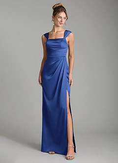 Azazie Filippa Bridesmaid Dresses Royal Blue A-Line Pleated Stretch Satin Dress image1