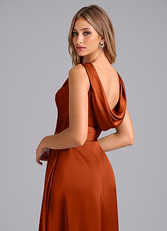 Azazie Karina Abiti da Damigella Abito A-Line in Raso Elasticizzato Plissettato Paprika image2