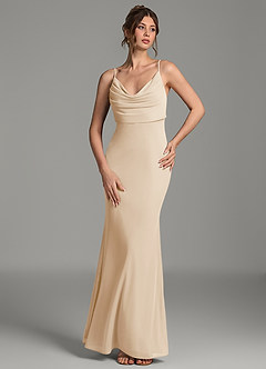 Azazie Zari Robes de demoiselle d'honneur Robe Sirène en Maille Plissé Champagne image4
