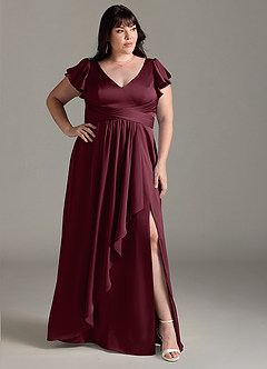 Azazie Omari Bridesmaid Dresses Cabernet A-Line Stretch Satin Dress image9