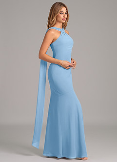 Azazie Kinsley Bridesmaid Dresses Powder Blue Mermaid Pleated Chiffon Dress image6