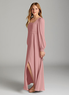 Azazie Leonia Junior Dusty Rose A-Line with Pockets Chiffon Dress image3