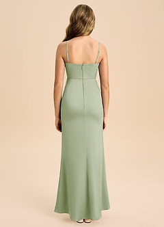 Azazie Buzzy Junior Dusty Sage Sheath Pleated Stretch Satin Dress image2