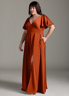 Azazie Kimber Bridesmaid Dresses Paprika A-Line Ruched Stretch Satin Dress image10