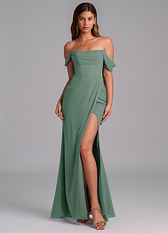 Azazie Johana Bridesmaid Dresses Eucalyptus Mermaid Off the Shoulder Chiffon Convertible Dress image3