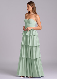 Azazie Faye Robes de demoiselle d'honneur Robe Trapèze en Mousseline de soie Encolure en Forme de Cœur Agave image5