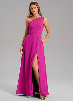 Azazie Phaedra Bridesmaid Dresses Fuchsia A-Line One Shoulder Chiffon Dress image11