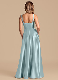 Azazie Shaude 신부 들러리 드레스 A라인 주름진 메탈릭 새틴 바닥 길이 드레스 image6