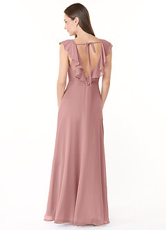 Azazie Yoko Brautjungfernkleider A-Linie Gestreift Chiffon Kleid Altrosa image4