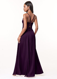 Azazie Maksim Robes de demoiselle d'honneur Robe Trapèze en Satin extensible Col en V Grain De Raisin image2