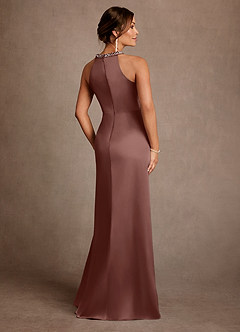 Azazie Lawrence Mother of the Bride Dresses Espresso A-Line Pleated Stretch Satin Dress image3