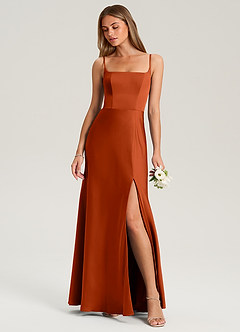 Azazie Lidia Robes de demoiselle d'honneur Robe Sirène en Satin extensible Fente Latérale Paprika image1