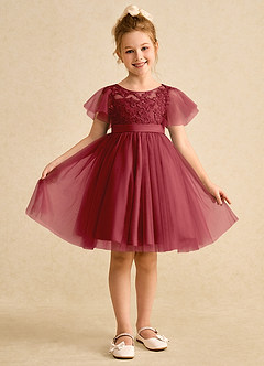 Azazie Queenie Flower Girl Dresses Pomegranate A-Line Lace Dress image1