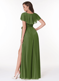 Azazie Jael Robes de demoiselle d'honneur Robe Trapèze en Maille Col en V Olive image2