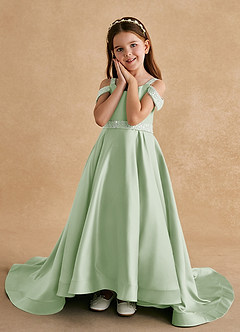 Azazie Jodi Flower Girl Dresses Dusty Sage A-Line Matte Satin Dress image5