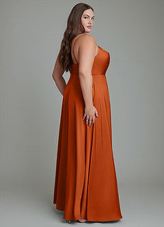 Azazie Sarella Bridesmaid Dresses Burnt Orange A-Line Pleated Stretch Satin Dress image7