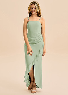Azazie Buzzy Junior Vestido Dusty Sage de Chiffon de Bainha com Plissado image4