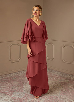 Azazie OHara Mère de la mariée Robes Robe Trapèze en Mousseline de soie Col V Terracotta image6