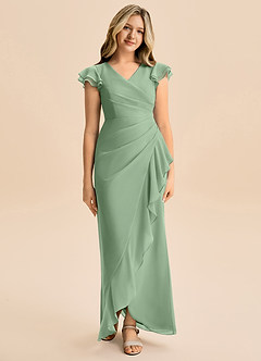 Azazie Julie Junior Matcha Mermaid Ruched Chiffon Dress image4