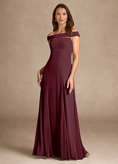 Azazie Ewa Mother of the Bride Dresses Cabernet A-Line Off the Shoulder Mesh Dress image1