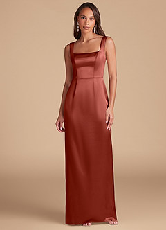 Azazie Flori Bridesmaid Dresses Terracotta Sheath Side Slit Metallic Satin Dress image2