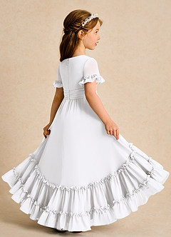 Azazie Kass Flower Girl Dresses White A-Line Pleated Chiffon Dress image6