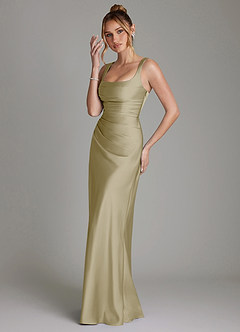 Azazie Agustina Robes de demoiselle d'honneur Robe Sirène en Satin extensible Corset Vert Mousse image5