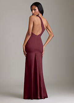 Azazie Voni Bridesmaid Dresses Cabernet Mermaid One Shoulder Stretch Satin Dress image2