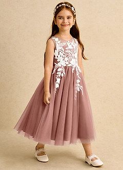 Azazie Sundae Robe Demoiselle D'honneur Fillette Robe Princesse en Dentelle Rose De Cèdre image4