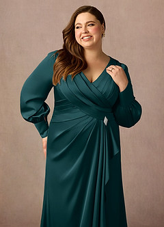 Azazie Petrina Mère de la mariée Robes Robe Sirène en Satin extensible Plissé Vert Pin image6
