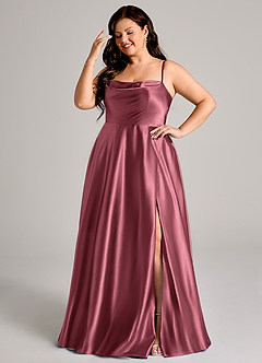 Azazie Elle Bridesmaid Dresses Desert Rose A-Line with Pockets Metallic Satin Dress image10