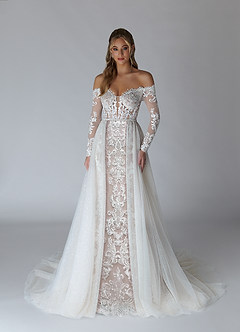 Azazie Solaris Wedding Dresses Diamond White Cocoa A-Line V-Neck Sequins Tulle Dress image1