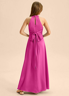 Azazie Beah Junior Robe Trapèze en Satin extensible Plissée Fuchsia image2