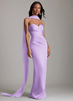 Azazie Sonora Vestidos de damas de honor Vestido de Lila de Satén Elástico de Corte Recto con Sin tirantes image9