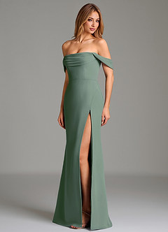 Azazie Riley Robes de demoiselle d'honneur Robe Fourreau Convertible en Mousseline de soie Épaule décolletée Eucalyptus image6