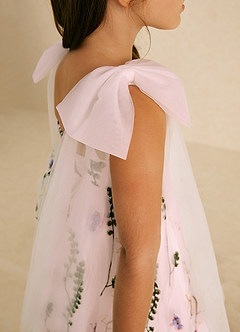 Azazie Prunella Vestidos de florista Vestir Rosa Corado de Tule de Linha A com Renda image6