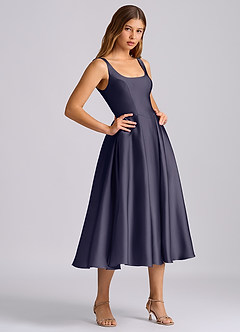 Azazie Amalie Bridesmaid Dresses Stormy A-Line Pleated Stretch Satin Dress image4