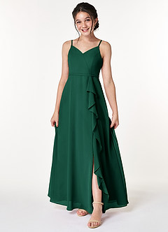 Azazie Naeem Junior A-Linie Gestreift Chiffon Kleid Smaragd image1